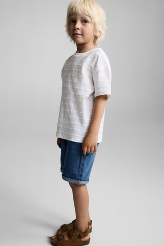 T-shirt coton rayures relief - Blanc