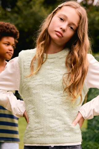 Gilet broderie fleurs - Vert clair