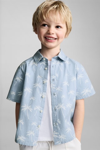 Chemise coton en imprimé palmiers - Bleu