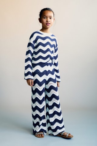 Pull en maille ajourée à motif zigzag - Bleu