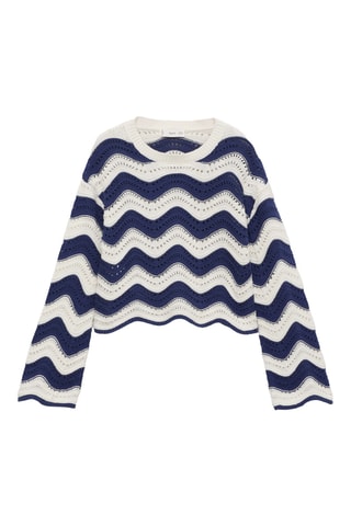 Pull en maille ajourée à motif zigzag - Bleu