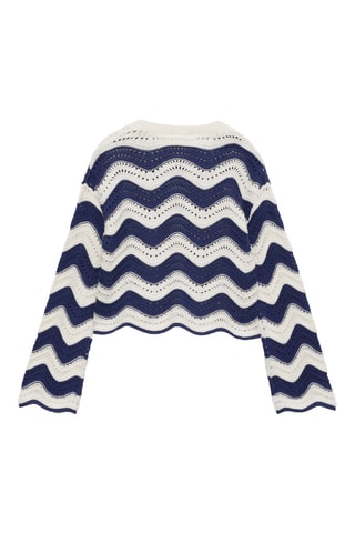 Pull en maille ajourée à motif zigzag - Bleu