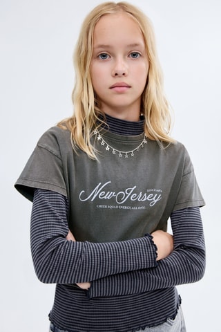 T-shirt crop imprimé - Anthracite