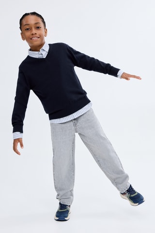 Pull-over coton col V - Bleu marine