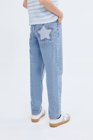 Jean mom-fit déchirures décoratives - Bleu