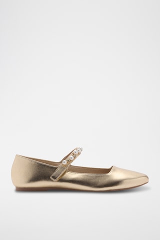 Ballerines métallisées à perles - Doré