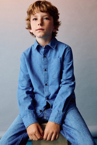 Chemise denim coton - Bleu marine