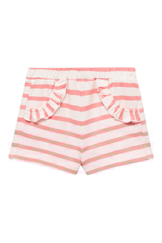 Short rayé avec poches à volants - Rouge corail