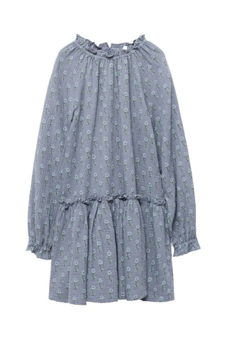 Robe florale à volant - Bleu céleste