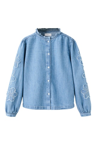 Blouse denim brodée - Bleu