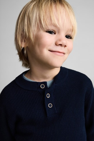 Pull-over maille coton - Bleu marine