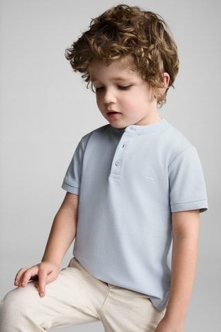 Polo coton col mao - Bleu céleste