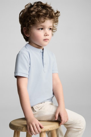 Polo coton col mao - Bleu céleste