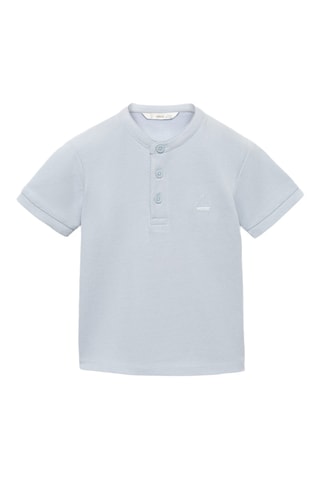 Polo coton col mao - Bleu céleste