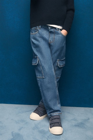 Jean droit style cargo - Bleu