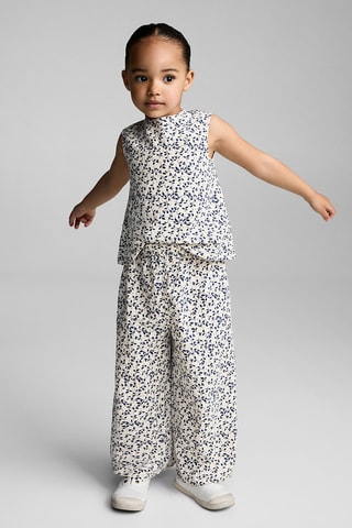 Pantalon droit imprimé fleuri - Blanc