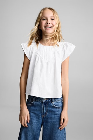 Blouse coton broderies - Blanc