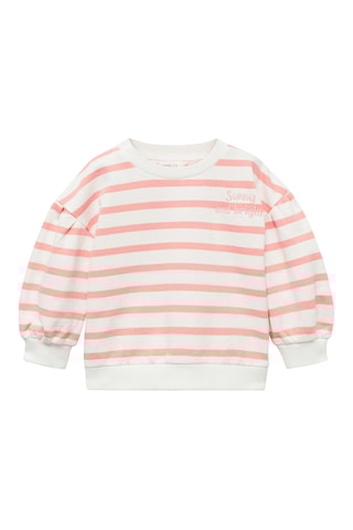 Sweat-shirt rayures détail brodé - Rouge corail