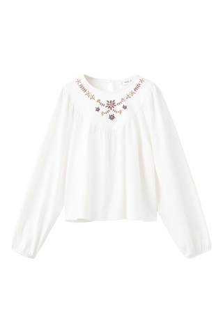 T-shirt brodé fleur - Blanc