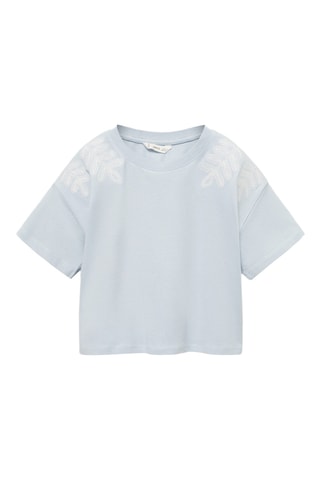 T-shirt détails brodés - Bleu céleste