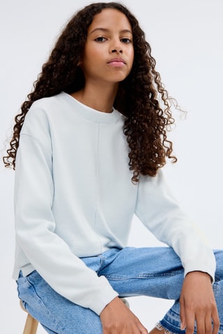 Pull-over en coton coutures décoratives - Bleu céleste