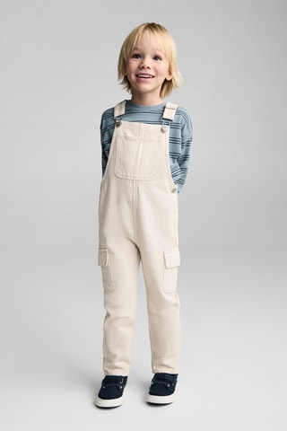 Salopette longue en jean poche - Écru