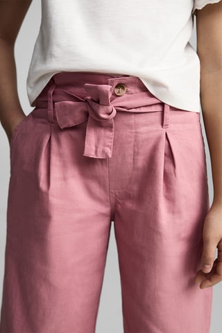 Pantalon lin ceinture - Rose