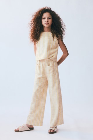 Pantalon texturé rayures - Jaune