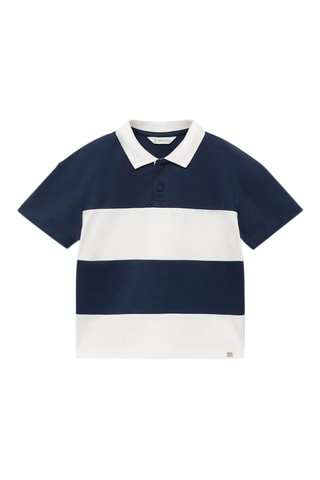 Polo coton à rayures - Bleu marine