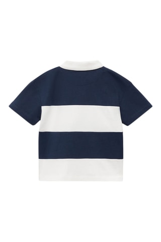 Polo coton à rayures - Bleu marine