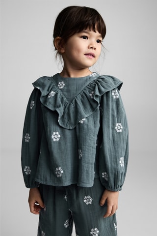Blouse imprimée à volants - Vert
