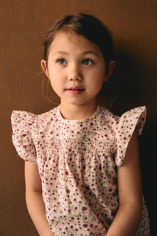 Blouse en imprimé fleuri volants - Rose