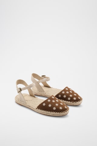 Espadrilles à brides à fleurs - Marron