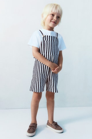 Salopette courte rayures - Bleu marine