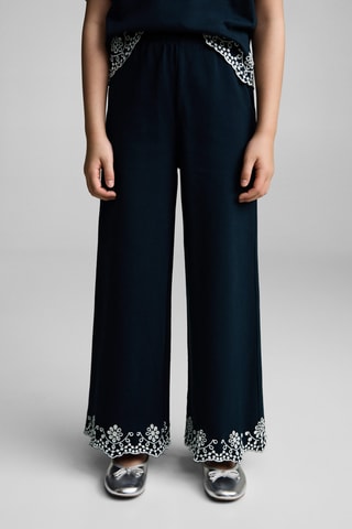 Pantalon coton broderie suisse - Bleu marine