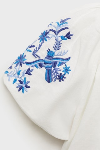 Blouse brodée manches bouffantes - Blanc