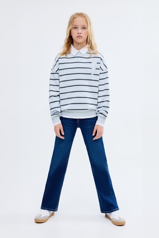 Sweat-shirt brodé rayures - Bleu