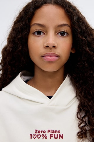 Sweat-shirt imprimé capuche - Blanc