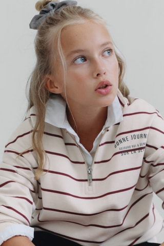 Sweat rayé avec inscription imprimée - Blanc