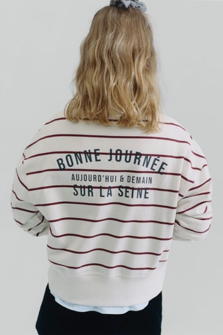 Sweat rayé avec inscription imprimée - Blanc