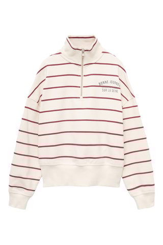 Sweat rayé avec inscription imprimée - Blanc