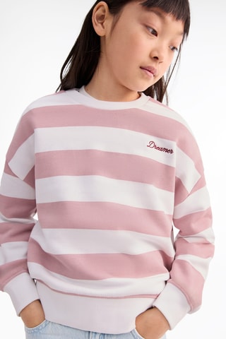 Sweat-shirt rayures détail brodé - Rose