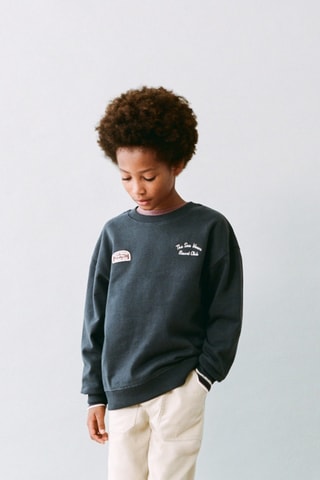 Sweater coton brodé - Bleu marine