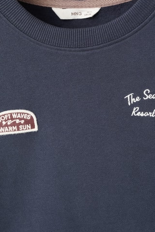 Sweater coton brodé - Bleu marine