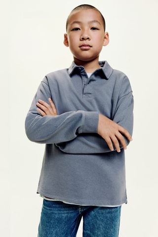 Sweat-shirt col polo - Bleu