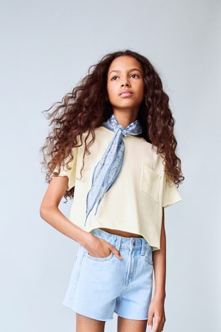 T-shirt crop poche - Jaune