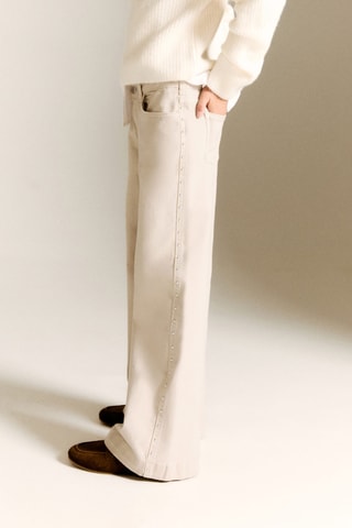 Jean taille basse à clous - Sable
