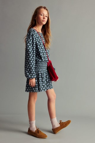 Robe fleurie froncée - Vert