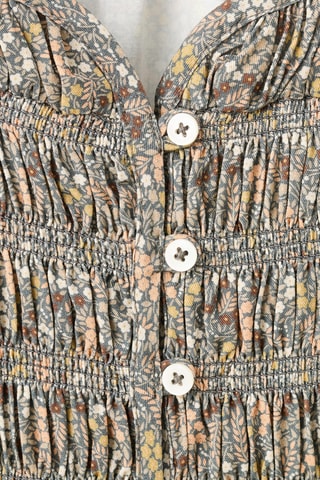 Robe froncée à fleurs - Vert foncé