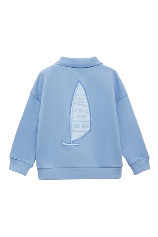 Sweat-shirt polo détail brodé - Bleu